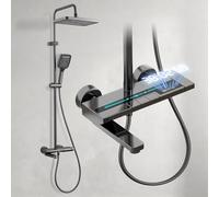YJYAJIE Colonna Doccia con Miscelatore, Set Doccia con Soffione e Doccetta Quadrato, Getto, Display a LED, Rubinetto Vasca da Bagno, Altezza Regolabile