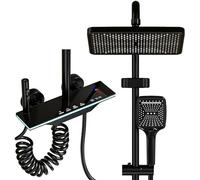 YJYAJIE Colonna Doccia con Miscelatore, Set Doccia Quadrato con Display a LED, Soffione Doccia Grande 31x20cm, Doccetta a 3 Funzioni, Getto Concentrato e Rubinetto per Vasca, Nera