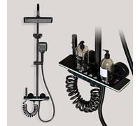 YJYAJIE Colonna Doccia con Miscelatore, Set Doccia Quadrato con Display a LED, Soffione Doccia Grande 31x20cm, Doccetta a 3 Funzioni, Getto Concentrato e Rubinetto per Vasca, Nera