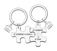 YJYJZX Idee Regalo Casa Nuova Portachiavi,Casa Nuova Idee Portachiavi,Portachiavi San Valentino,Casa Nuova Puzzle Diviso per Lui e Lei Fidanzati Incisione al tuo Fianco Regalo Coppia (2)