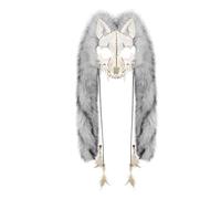 YJZQ Maschera vichinga, maschera da volpe, mezza faccia, teschio di volpe lupo mannaro, costume medievale per teatro storico cosplay Halloween con stola peluche e piuma