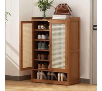 YKCITSQTR Mobile rattan con porte - armadio rustico di stoccaggio latestino con ripiani regolabili - mobile a scarpe nascosto con frontiera di rattan artigianale