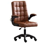 YKCITSQTR Sedia girevole per computer task scrivania sedia sedie di comfort domestico con spugna in pelle Fip-up armi altezza regolabile per la sala conferenze della camera da letto, marrone