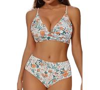 YKDLLF Costume Donna Due Pezzi Sexy Brasiliana Perizoma Bikini Mare Costume da Bagno Donna Due Pezzi Vita Alta Scollo a V Push Up Imbottito Reggiseno Bikini Set Regolabile da Mare Beachwear Swimwear