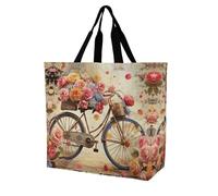 YKHESA Borsa a tracolla per la spesa con stampa di biciclette con fiori e fiori, unisex, borsa per la spesa da viaggio, borsa a tracolla riutilizzabile, 40 x 40 x 16 cm