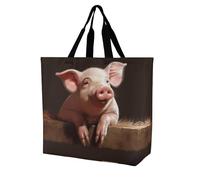 YKHESA Borsa a tracolla per la spesa con stampa di maiale carino sciocco unisex borsa per la spesa portatile borsa da viaggio shopping borsa a tracolla pieghevole riutilizzabile borse della spesa 40 x