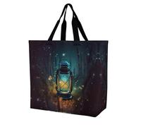YKHESA Borsa tote con stampa di lucciole e lanterne, unisex, portatile, da viaggio, shopping, borsa a tracolla pieghevole, riutilizzabile, 40 x 40 x 16 cm