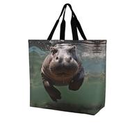 YKHESA Drogheria Immersione Ippopotamo Stampa Tote Bag Unisex Portatile Shoppers Bag Viaggi Shopping Borsa a Tracolla Pieghevole Riutilizzabile Borse della spesa