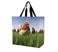 YKHESA Groceries Divertente Pollo Erba Stampa Tote Bag Unisex Portatile Shopper Borsa Da Viaggio Shopping Borsa A Tracolla Pieghevole Riutilizzabile Borse della spesa 40x40x16cm