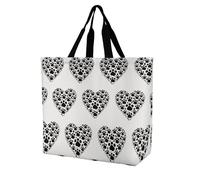 YKHESA Groceries Dog Paw Print Love Heart Print Tote Bag Unisex Portable Shoppers Bag Travel Shopping Borsa a tracolla Pieghevole Riutilizzabile Borse della spesa 40x40x16cm