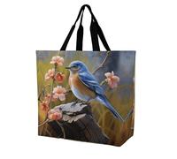 YKHESA Groceries Eastern Bluebird Print Tote Bag Unisex Portable Shoppers Bag Travel Shopping Grocery Shoulder Bag Pieghevole Riutilizzabile Borse della spesa 40x40x16cm