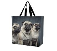 YKHESA Groceries Funny Pug Dog Print Tote Bag Unisex Portable Shoppers Bag Travel Shopping Shopping Borsa a tracolla Pieghevole Riutilizzabile Borse della spesa 40x40x16cm