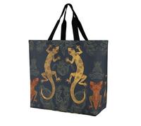 YKHESA Groceries Gecko Lizards Print Tote Bag Unisex Portable Shoppers Bag Travel Shopping Grocery Shoulder Bag Pieghevole Riutilizzabile Borse della spesa 40x40x16cm