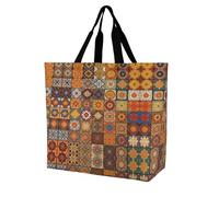 YKHESA Groceries Group of Maroccan Geometric Print Tote Bag Unisex Portable Shoppers Bag Travel Shopping Shopping Borsa a tracolla Pieghevole Riutilizzabile Borse della spesa 40x40x16cm