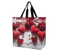 YKHESA Groceries Handmade Cuori Rossi Stampa Tote Bag Unisex Portatile Shoppers Bag Viaggi Shopping Borsa a Tracolla Pieghevole Riutilizzabile Borse della spesa