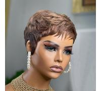 YKHJH Pixie Cut Parrucca di capelli umani per donne nere parrucche corte dritte di capelli umani con frangia parrucche fatte a macchina (marrone)