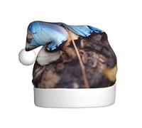 YKJJFVZ Bellissimo cappello di Babbo Natale con stampa a farfalla blu, cappello di Natale per adulti unisex, cappello di Natale per festa di Capodanno