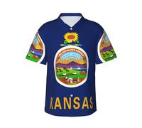 YKJJFVZ Camicia hawaiana da uomo con stampa con bandiera del Kansas, essenziale per vacanze in spiaggia tropicale, perfetta per l'estate e le crociere, nero, M