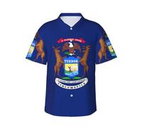 YKJJFVZ Camicia hawaiana da uomo con stampa con bandiera dello stato del Michigan, essenziale per vacanze tropicali, perfetta per l'estate e le crociere, nero, M