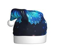 YKJJFVZ Cappello di Babbo Natale con stampa a farfalla stellata blu 1 cappello di Natale per adulti unisex cappello di Natale per Capodanno festa