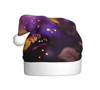 YKJJFVZ Farfalle dorate viola 3 stampe Santa Hat, cappello di Natale per adulti unisex cappello di Natale per Capodanno festa
