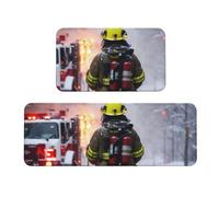 YKJJFVZ Set di tappetini da cucina con stampa di fiamme vigili del fuoco, per pavimenti, set di tappeti da cucina, per vari spazi interni ed esterni