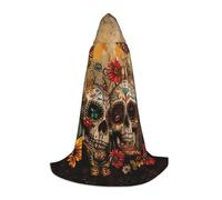 YKJJFVZ Sugar Skulls - Mantello medievale e rinascimentale con cappuccio, mago, vampiro e costumi di Halloween