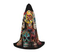 YKJJFVZ Sugar Skulls - Mantello medievale e rinascimentale con cappuccio, mago, vampiro e costumi di Halloween