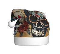 YKJJFVZ teschio di zucchero farfalla stampato cappello di Babbo Natale, cappello di Natale per adulti unisex, cappello di Natale per Capodanno festa