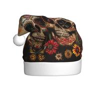 YKJJFVZ teschio di zucchero farfalla stampato cappello di Babbo Natale, cappello di Natale per adulti unisex, cappello di Natale per Capodanno festa