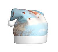 YKJJFVZ Uccello Amore Cuore Arte Stampa Babbo Natale, Cappello di Natale Adulto Unisex, Cappello di Natale per Capodanno Festa di festa