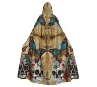 YKJJFVZ Zucchero teschi farfalla stampato cattivo cosplay adulto Halloween strega cappotto cappuccio mantello unisex festa horror costume mascherata