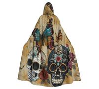 YKJJFVZ Zucchero teschi farfalla stampato cattivo cosplay adulto Halloween strega cappotto cappuccio mantello unisex festa horror costume mascherata