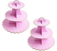 YKKJ 2 PCS Alzata Torta，3 Livelli Alzata Cupcake in Cartone，Adatto per La Festa di Matrimonio, Compleanno, Baby Shower, Torta, Torta da Dessert（Rosa Rossa）.