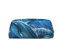 YKLJG Astuccio in pelle con stampa delfini con cerniera dorata, elegante astuccio organizer per cancelleria per scuola, ufficio o viaggio, Oro, One Size, Astuccio per trucchi