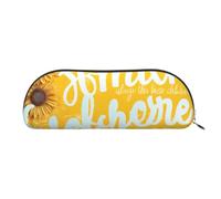 YKLJG Astuccio in pelle con stampa Hello Sunshine con cerniera dorata, organizer per cancelleria a semicerchio in PVC, per scuola, ufficio, viaggi, Oro, One Size, Astuccio per trucchi