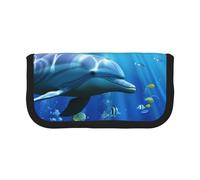 YKLJG Astuccio per matite con stampa di cervi e bandiera a righe, astuccio portapenne per scuola e ufficio, 3d Underwater World Pesce Dolphi, One Size, Astuccio per trucchi