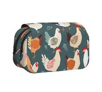YKLJG Astuccio portapenne colorato con stampa di cupcake Happy Birthday con 2 scomparti con cerniera, grande capacità, per scuola, viaggi e ufficio, Motivo pollo., Taglia unica, Zaino per la scuola