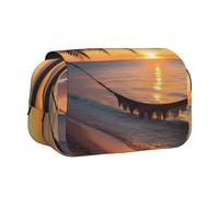 YKLJG Astuccio portapenne colorato con stampa di cupcake Happy Birthday con 2 scomparti con cerniera, grande capacità, per scuola, viaggi e ufficio, Coconut Beach - Amaca al tramonto, Taglia unica
