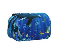 YKLJG Astuccio portapenne con stampa a righe e cervi con 2 scomparti con cerniera, grande capacità, per scuola, viaggi e ufficio, 3d Underwater World Pesce Dolphi, Taglia unica, Zaino per la scuola
