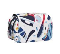 YKLJG Astuccio portapenne con stampa di campi di lavanda con 2 scomparti con cerniera, grande capacità, per scuola, viaggi e ufficio, Elementi di hockey con fantasia creativa., Taglia unica, Zaino per