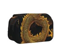 YKLJG Astuccio portapenne con stampa di ossa di cane e zampe, con 2 scomparti con cerniera, grande capacità, per scuola, viaggi e ufficio, Drago giallo dorato cinese, Taglia unica, Zaino per la scuola