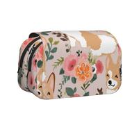 YKLJG Astuccio portapenne con stampa di ossa di cane e zampe, con 2 scomparti con cerniera, grande capacità, per scuola, viaggi e ufficio, Corgi Fiori Floreali, Taglia unica, Zaino per la scuola
