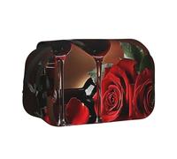 YKLJG Astuccio portapenne con stampa teschio con 2 scomparti con cerniera, grande capacità, per scuola, viaggi e ufficio, Decorazione romantica per gli amanti della rosa rossa e del vino, Taglia unica
