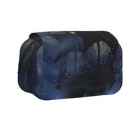 YKLJG Grazioso astuccio con stampa a farfalla con 2 scomparti con cerniera, grande capacità, per scuola, viaggi e ufficio, Barca a vela pirata luna piena, Taglia unica, Zaino per la scuola