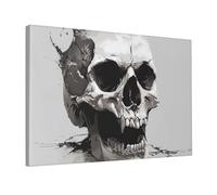 YKLJG Stampa artistica da parete con teschio horror, 45 x 30 cm, con cornice in legno, per camera da letto, cucina, casa, ufficio