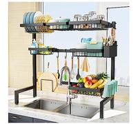 YKLSLH Scolapiatti allungabile a 3 ripiani e 6 cesti, da 63 a 89,9 cm, grande scolapiatti da cucina, scolapiatti in metallo