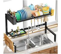 YKLSLH Scolapiatti sopra il lavello a 2 ripiani, per tutti i lavelli (63-89,9 cm), espandibile di grande capacità, scolapiatti in metallo per cucina e uso familiare
