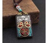 YKMYXZ， 30 Disegni in Stile Etnico Fatti a Mano Thangka in Legno di Sandalo Nero con Ciondolo a Forma di Dio Elefante Bagua, Collana Toem in Stile Esotico(15)