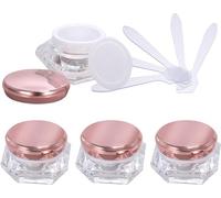YKMYXZ, 4 contenitori cosmetici vuoti in acrilico trasparente a forma di diamante, 10 ml, con coperchio rosa + 4 cucchiai, Roze., taglia unica